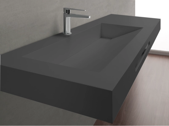 Plan vasque caniveau, sur mesure, Largeur 60 à 200 cm x Profondeur 40 à 60 cm, résine minérale de couleurs ACRYSTONE®, Finition lisse, Livraison Offerte et Rapide.